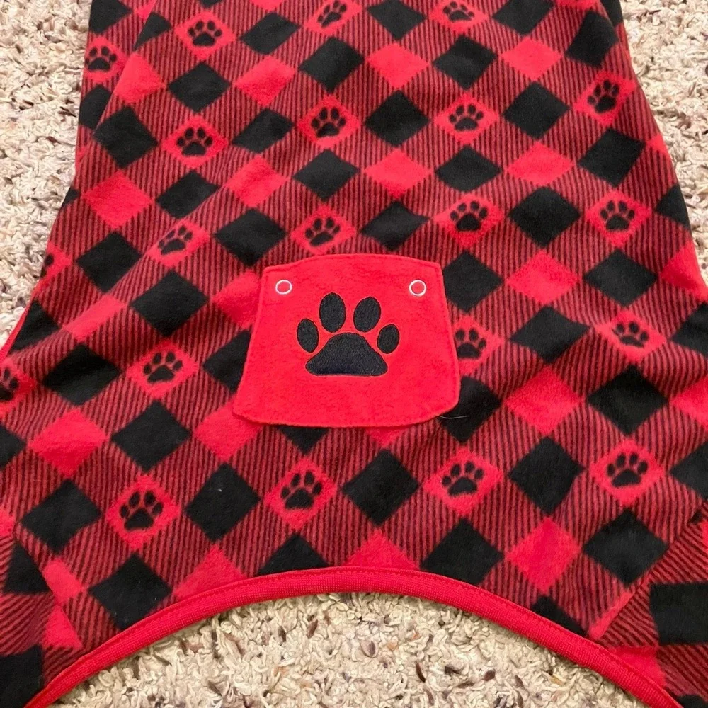 Merry &‎ Bright holiday flapjack style dog pajamas red black buffalo check Sz L